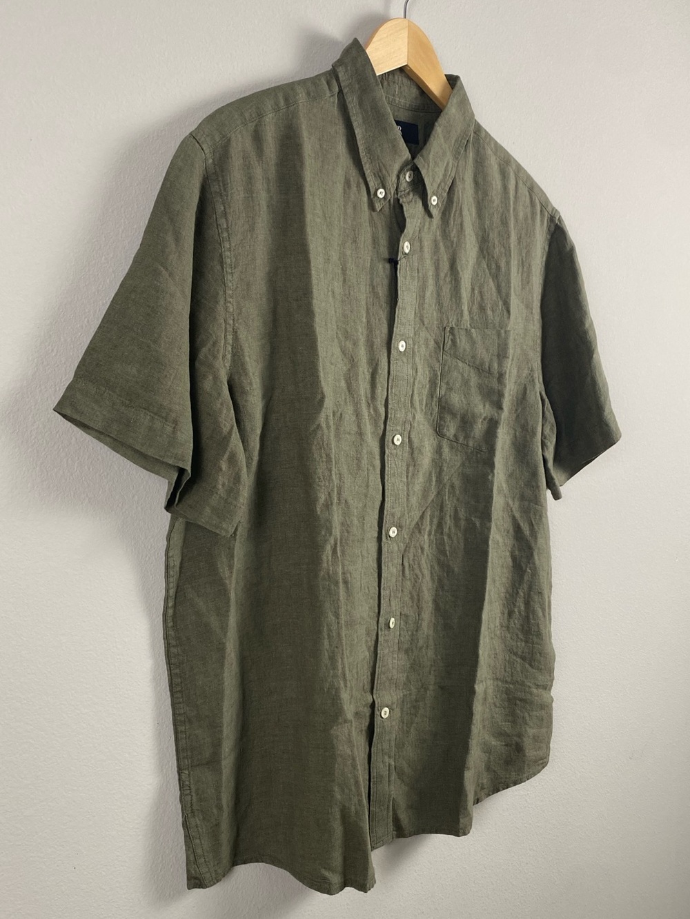 Banana Republic Linen Standard Fit Short Sleeve Button Front Shirt | Olive Green - Picture 7 of 16